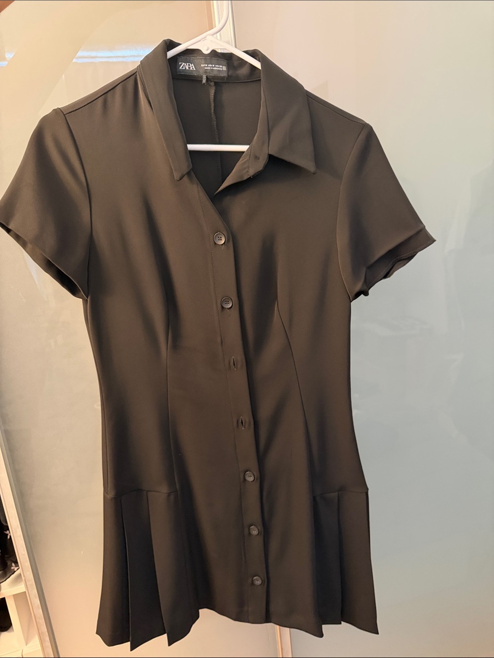 Zara Black Short-Sleeve Button Front Dress